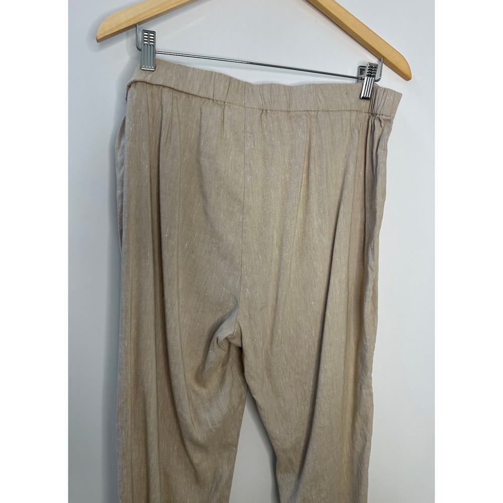 J Jill Stretch 100% Linen Pants Button Hem Ankle Tan Beige Coastal Travel Resort - Picture 10 of 12